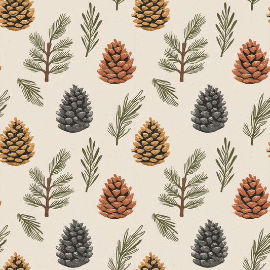 Autumn Pine Cones Digital Seamless Pattern