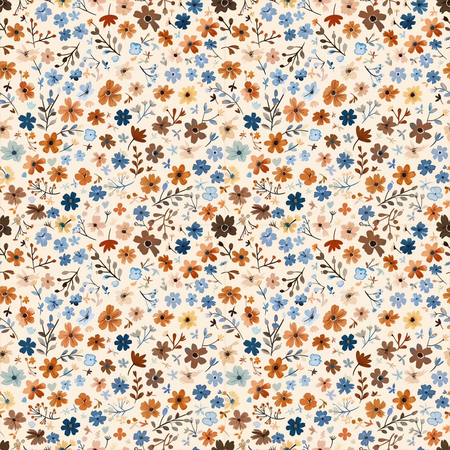 Autumn Retro Floral Digital Seamless Pattern