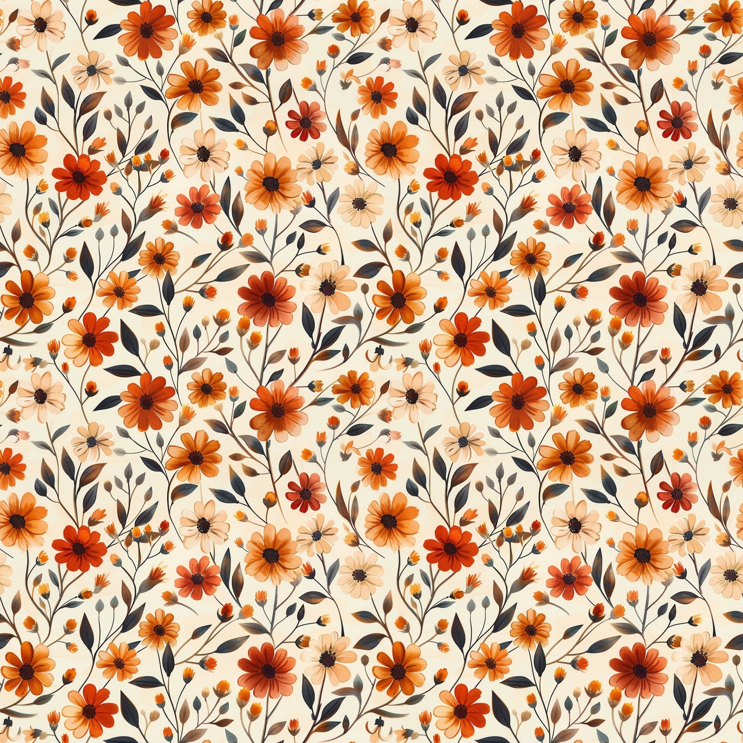 Autumn Rust Floral Digital Seamless Pattern