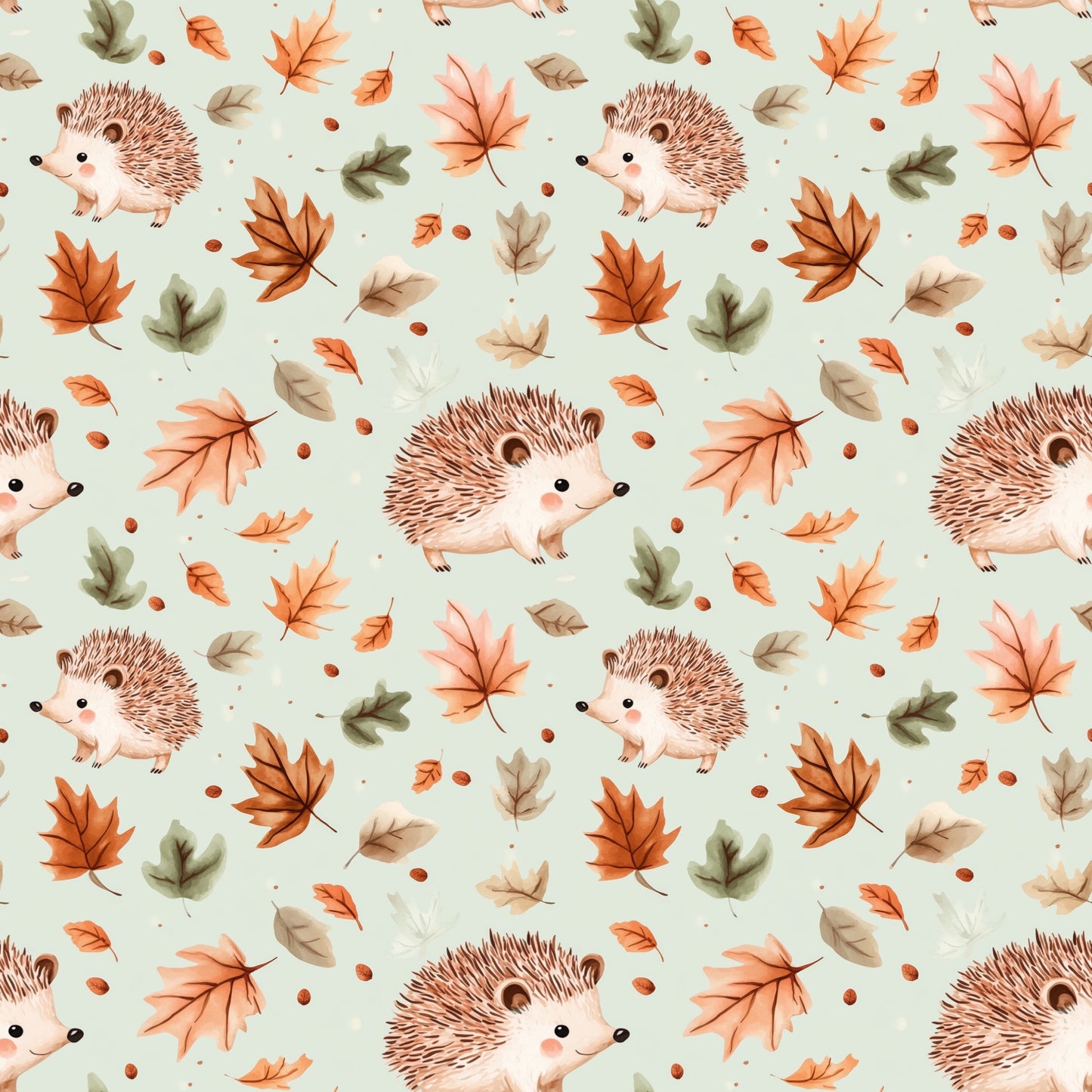 Autumn Sage Hedgehogs Digital Seamless Pattern