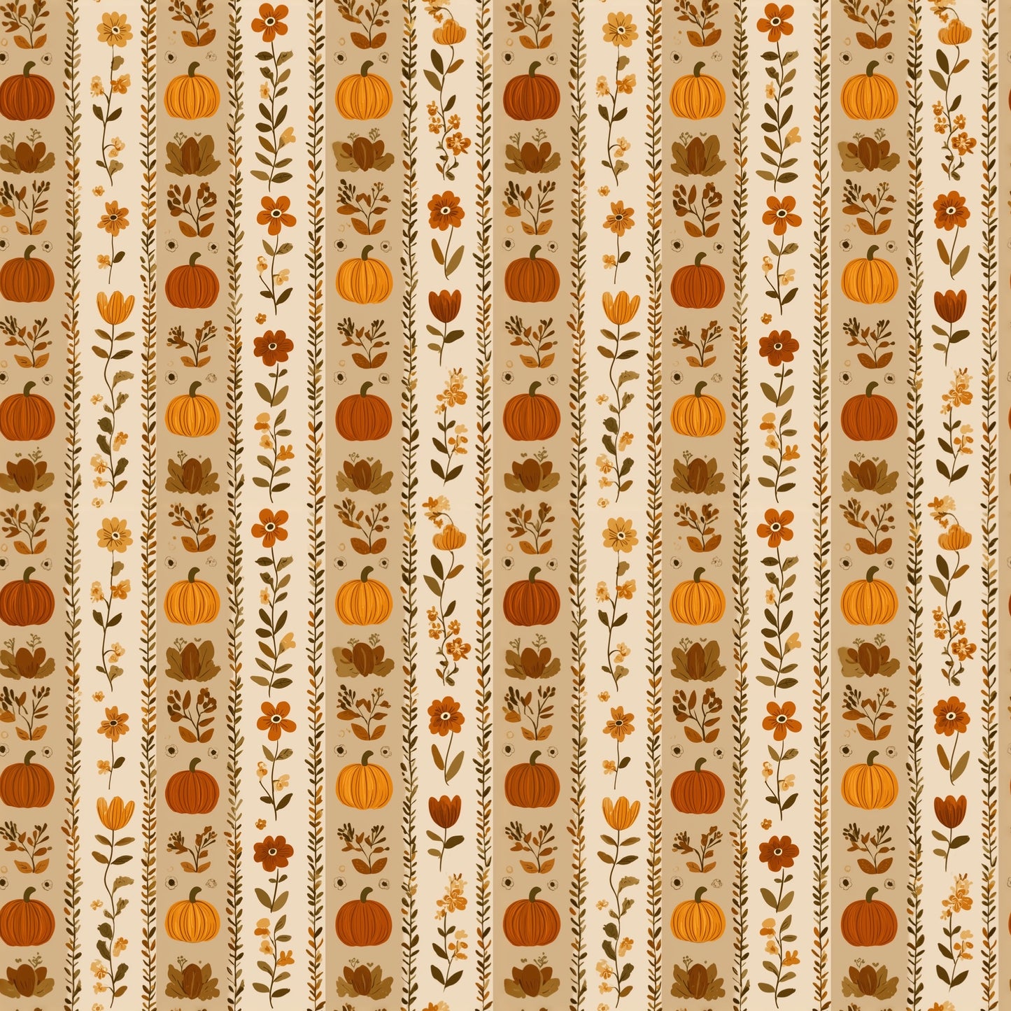 Pumpkin Autumn Stripe Digital Seamless Pattern