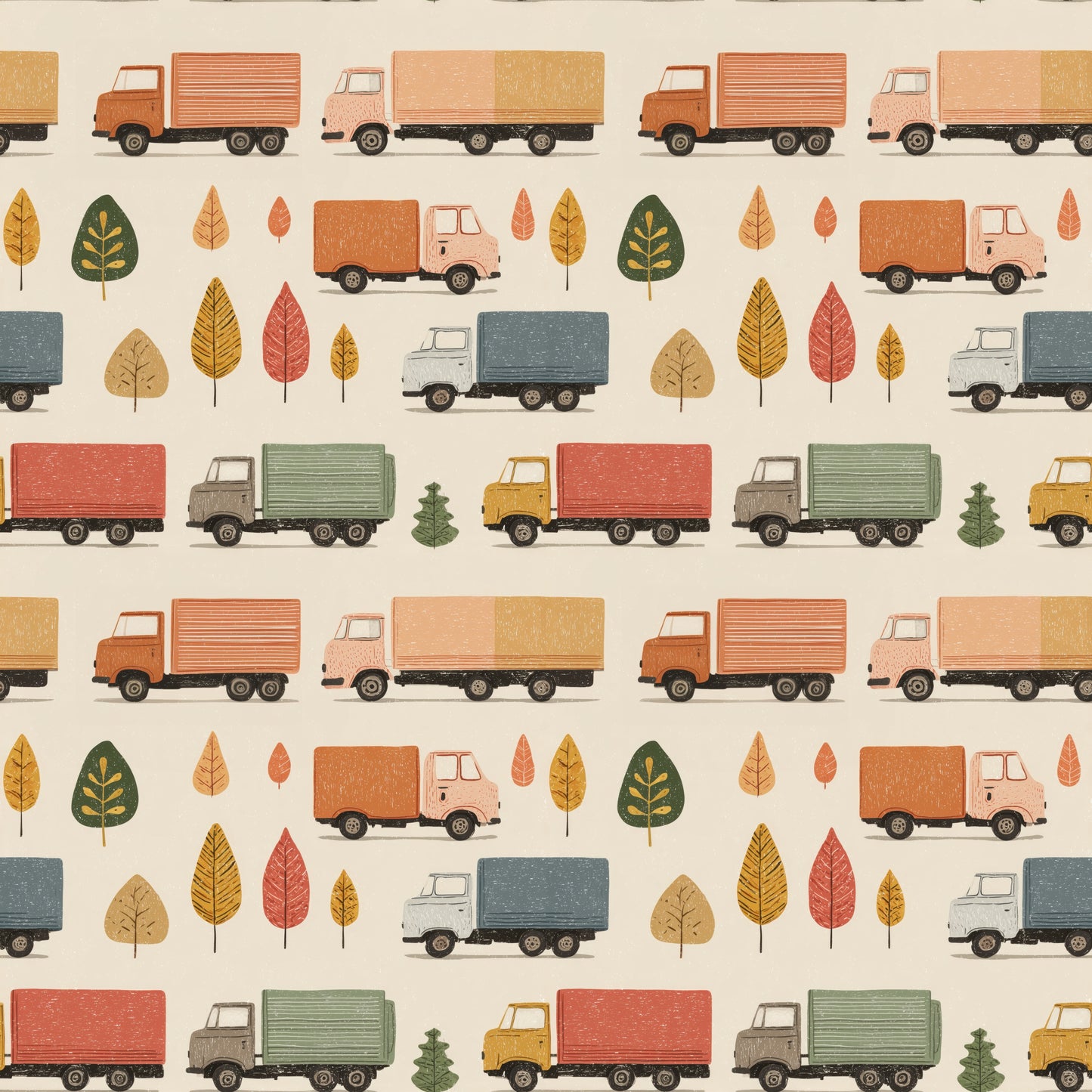 Autumn Trucks Digital Seamless Pattern