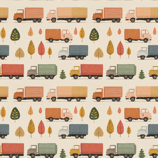 Autumn Trucks Digital Seamless Pattern