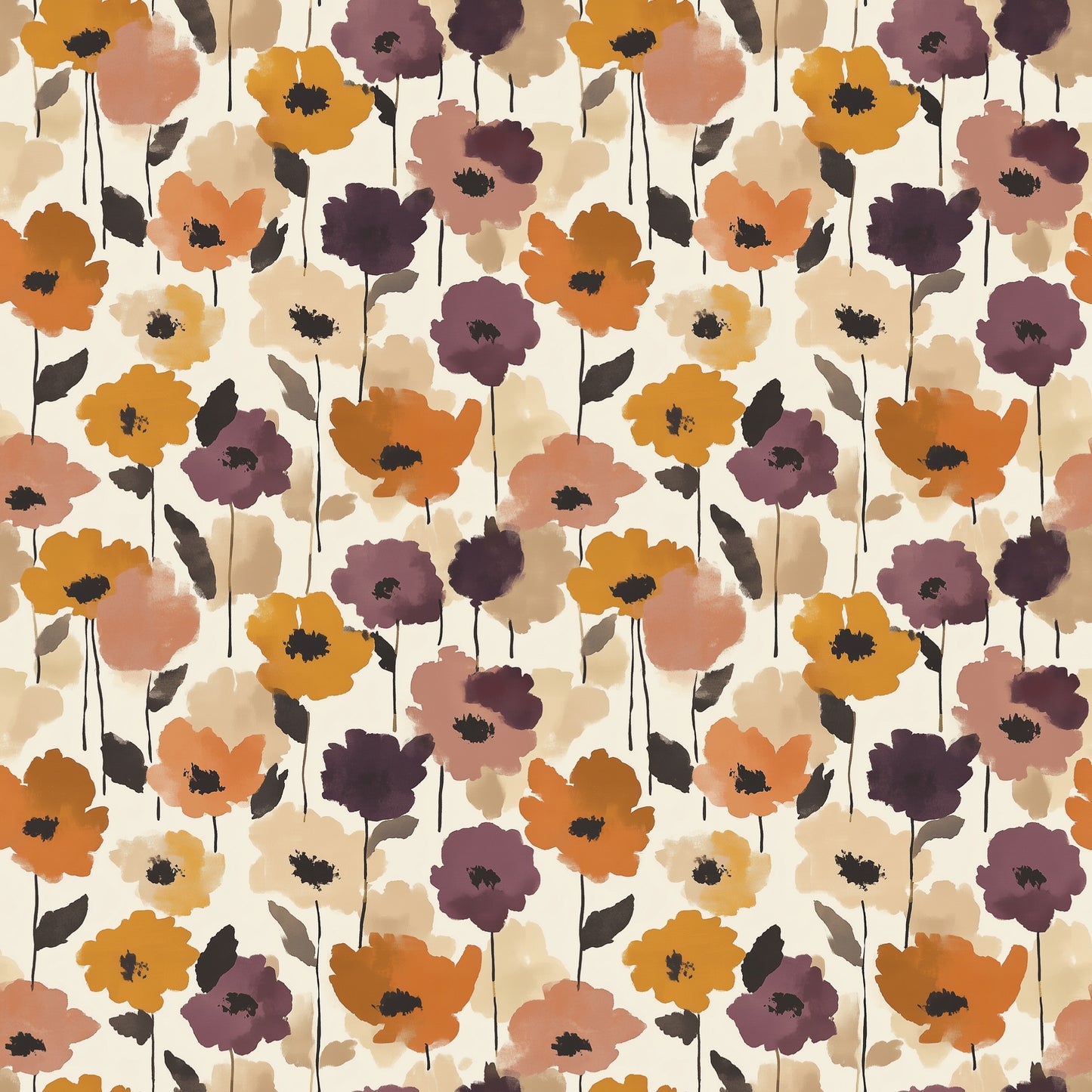 Autumn Flowers Digital Seamless Pattern
