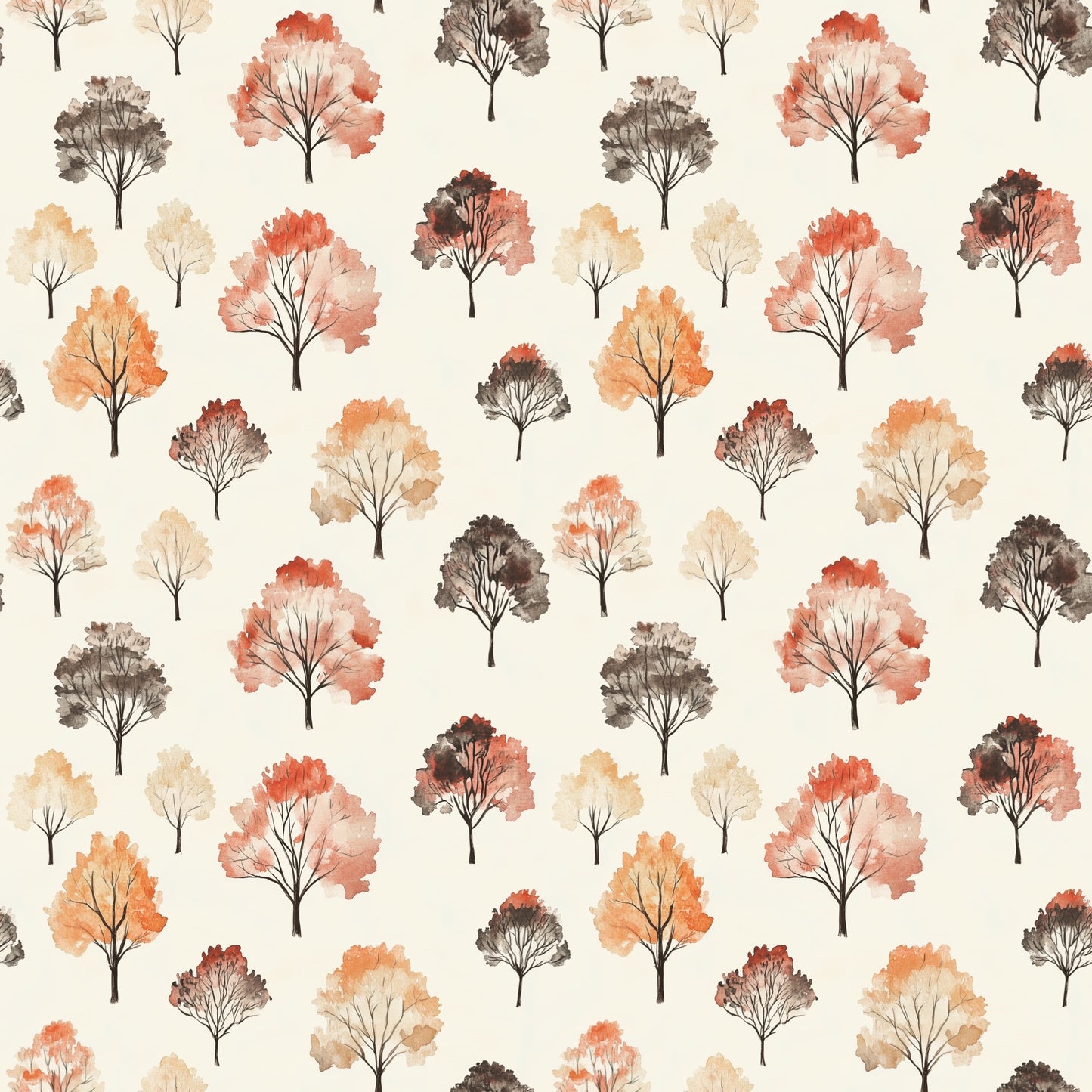 Autumnal Trees Digital Seamless Pattern