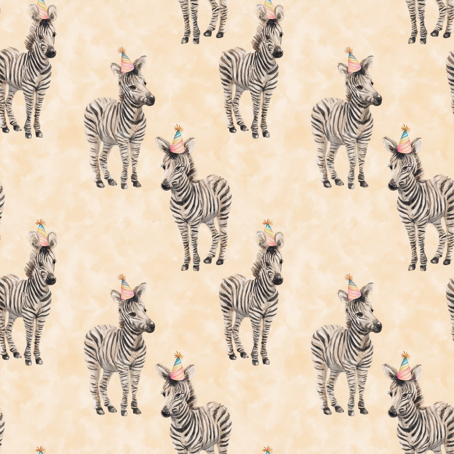 Baby Birthday Zebras Digital Seamless Pattern