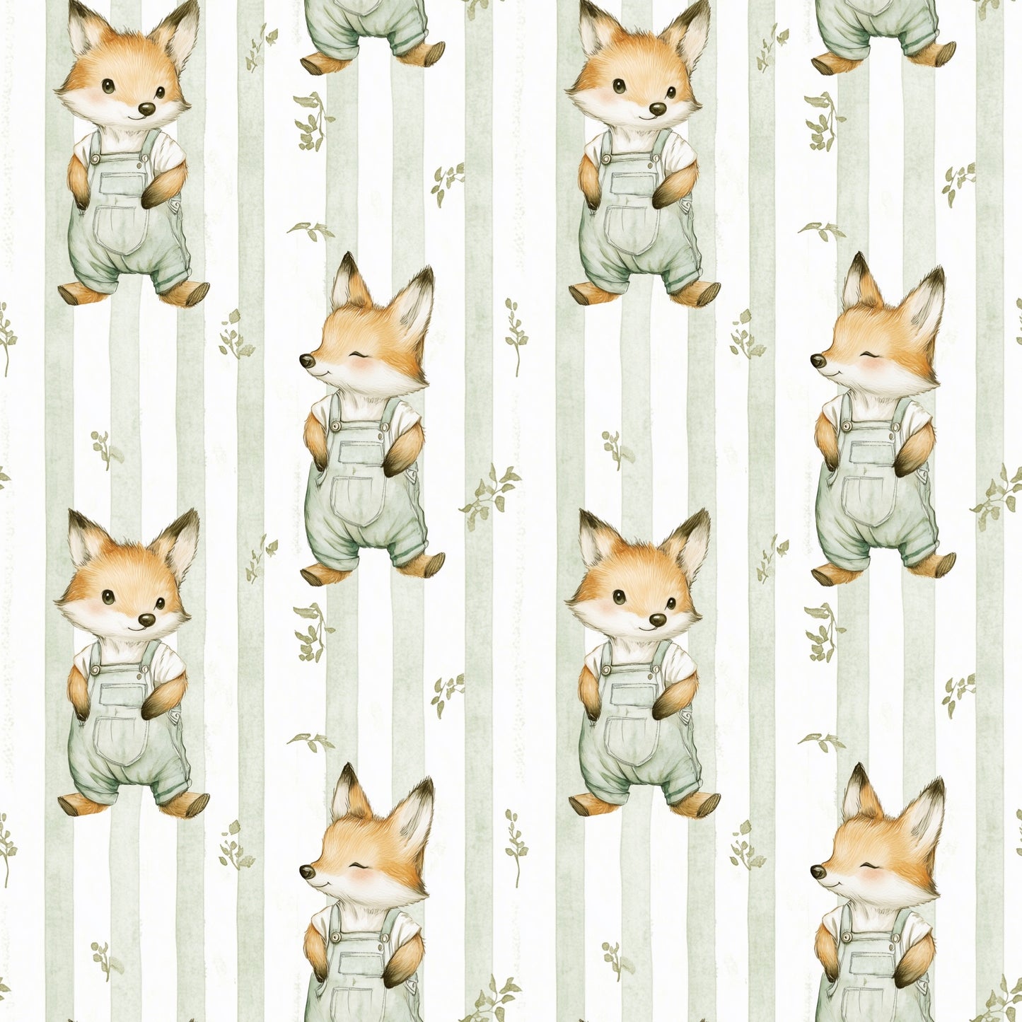 Baby Fox Stripes Digital Seamless Pattern