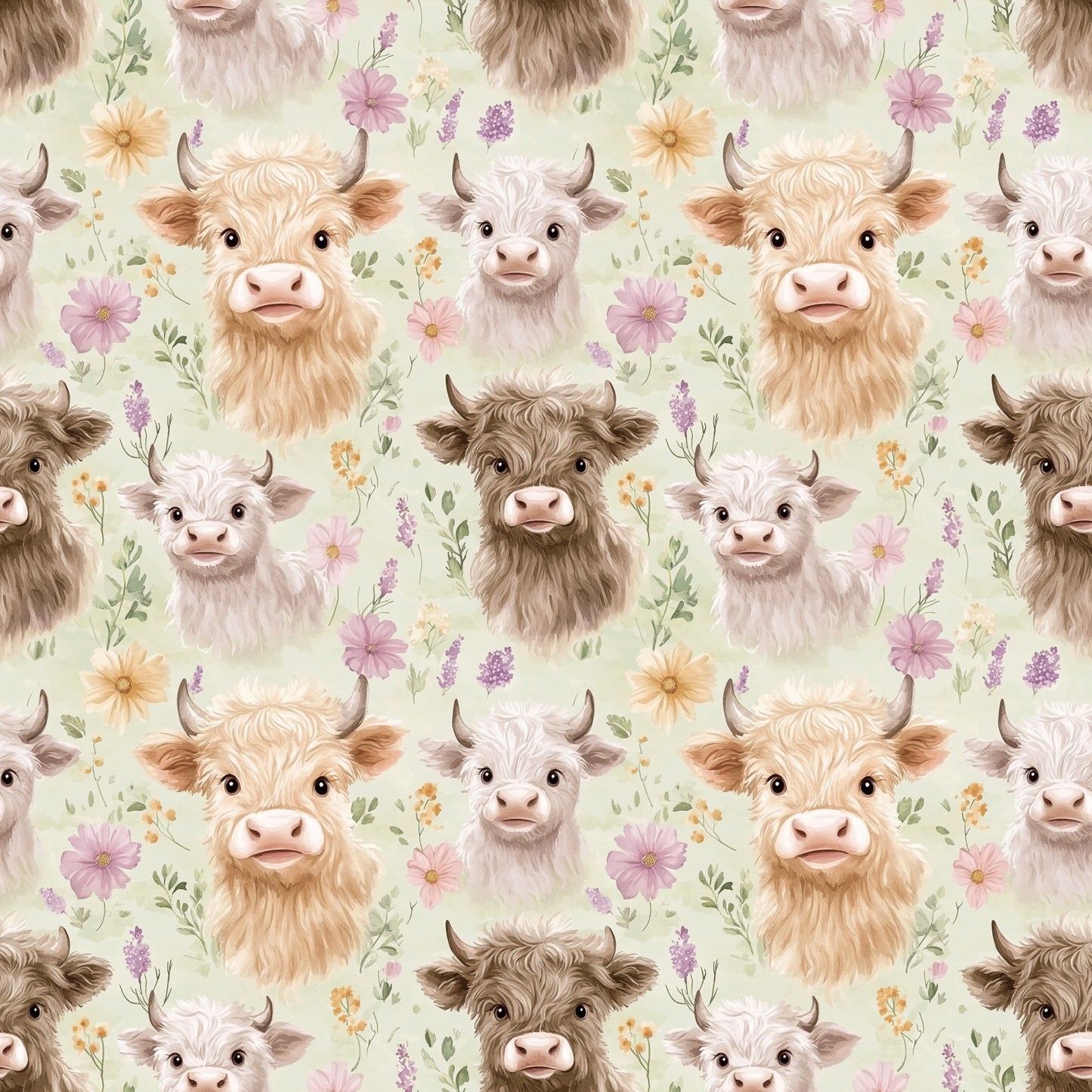 Baby Floral Heifers Digital Seamless Pattern
