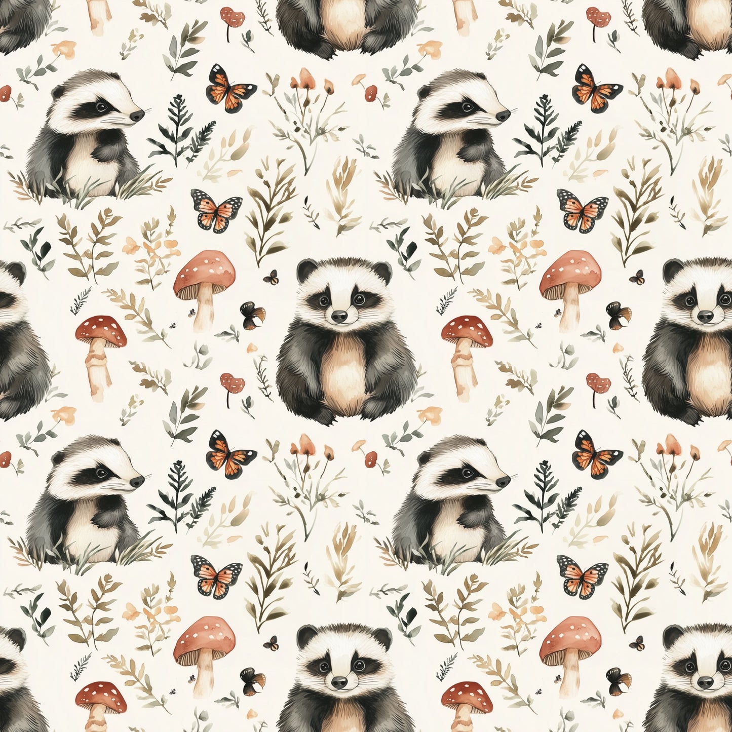 Badgers & Butterflies Digital Seamless Pattern