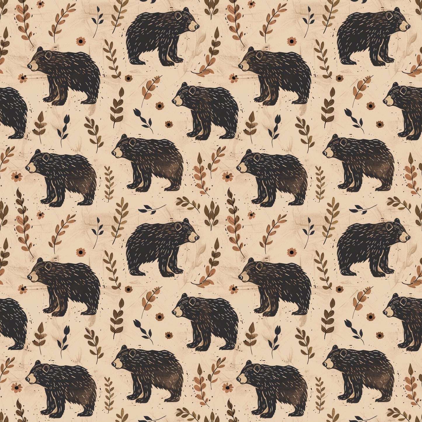 Brown Bear Digital Seamless Pattern