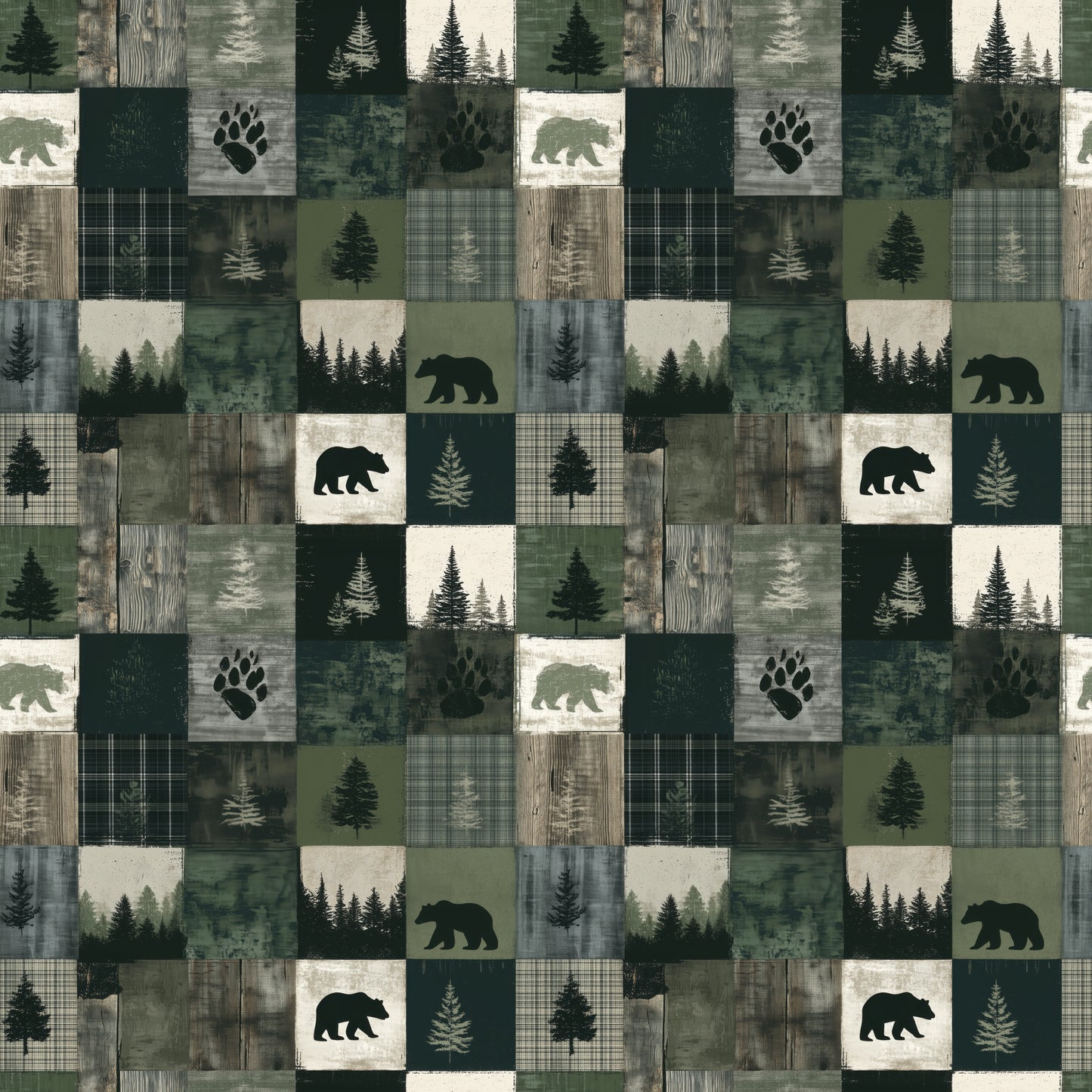 Bear Hunt Quilt Digital Seamless Pattern