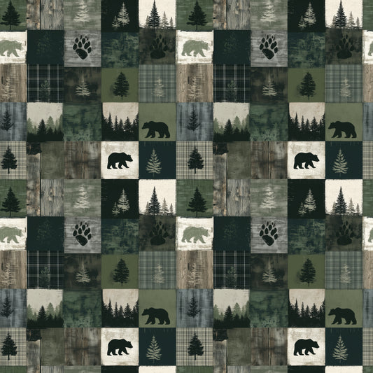 Bear Hunt Quilt Digital Seamless Pattern