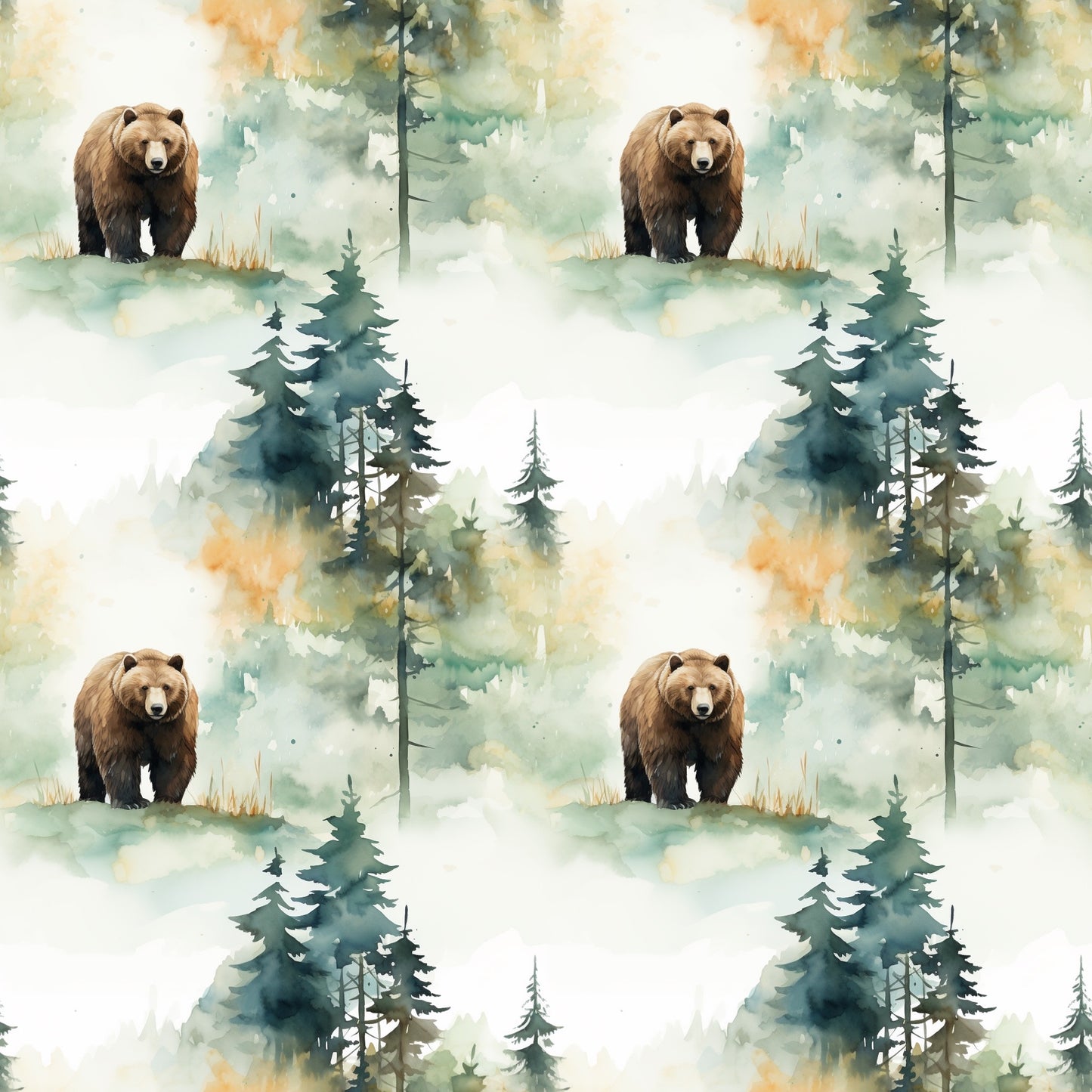 Grizzly Bear Digital Seamless Pattern