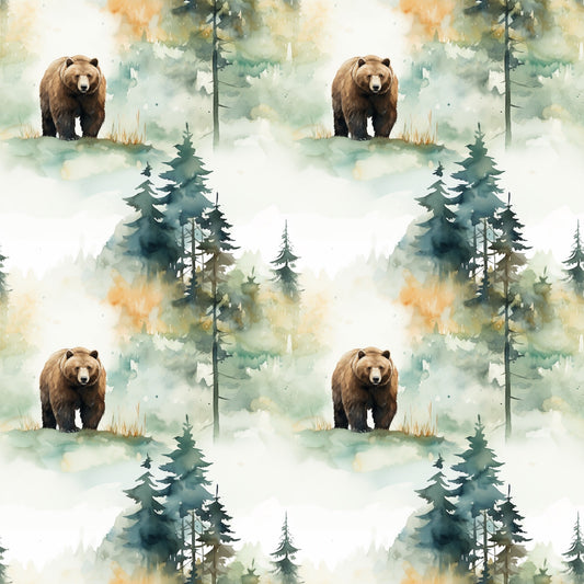 Grizzly Bear Digital Seamless Pattern