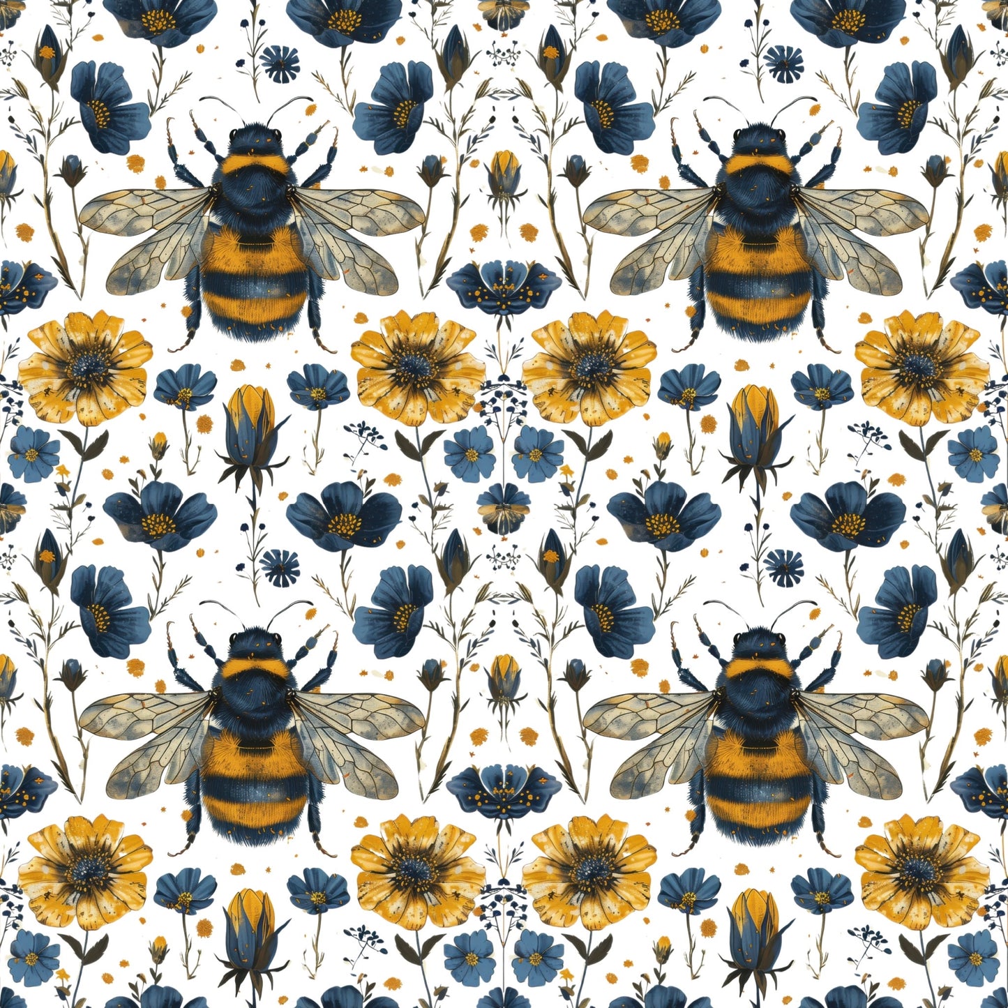 Beautiful Rustic Bees Digital Seamless Pattern