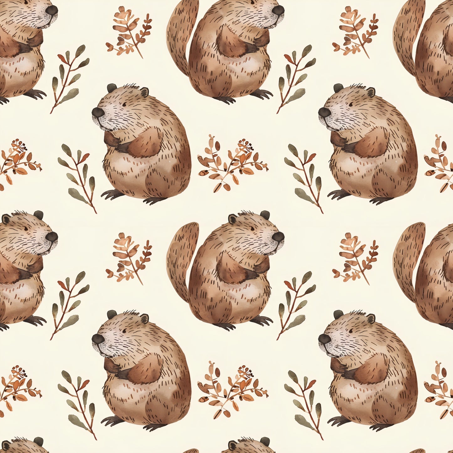 Beavers Digital Seamless Pattern