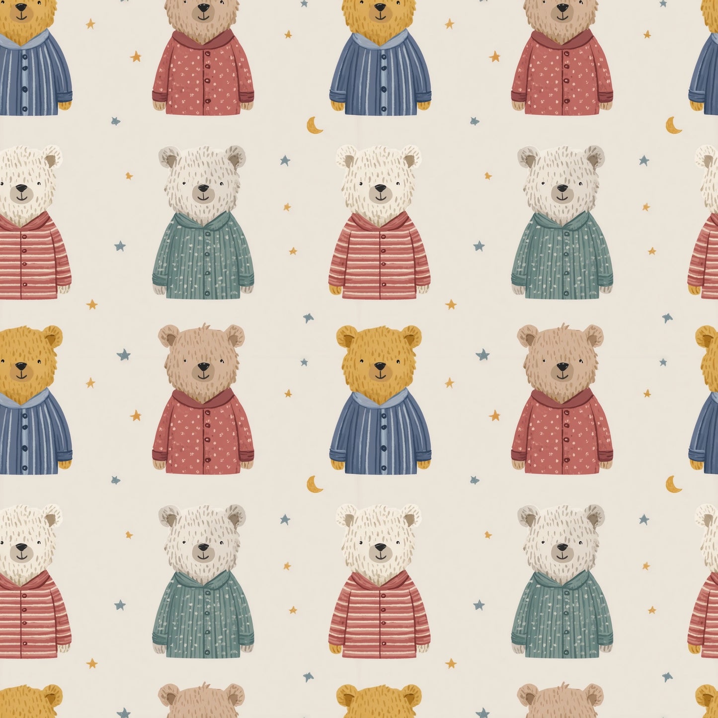 Bedtime Teddy Bears Digital Seamless Pattern