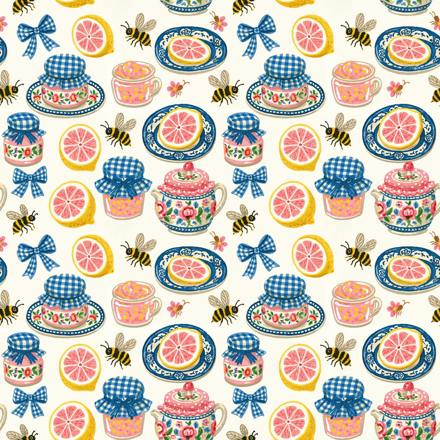 Bee Picnic Digital Seamless Pattern