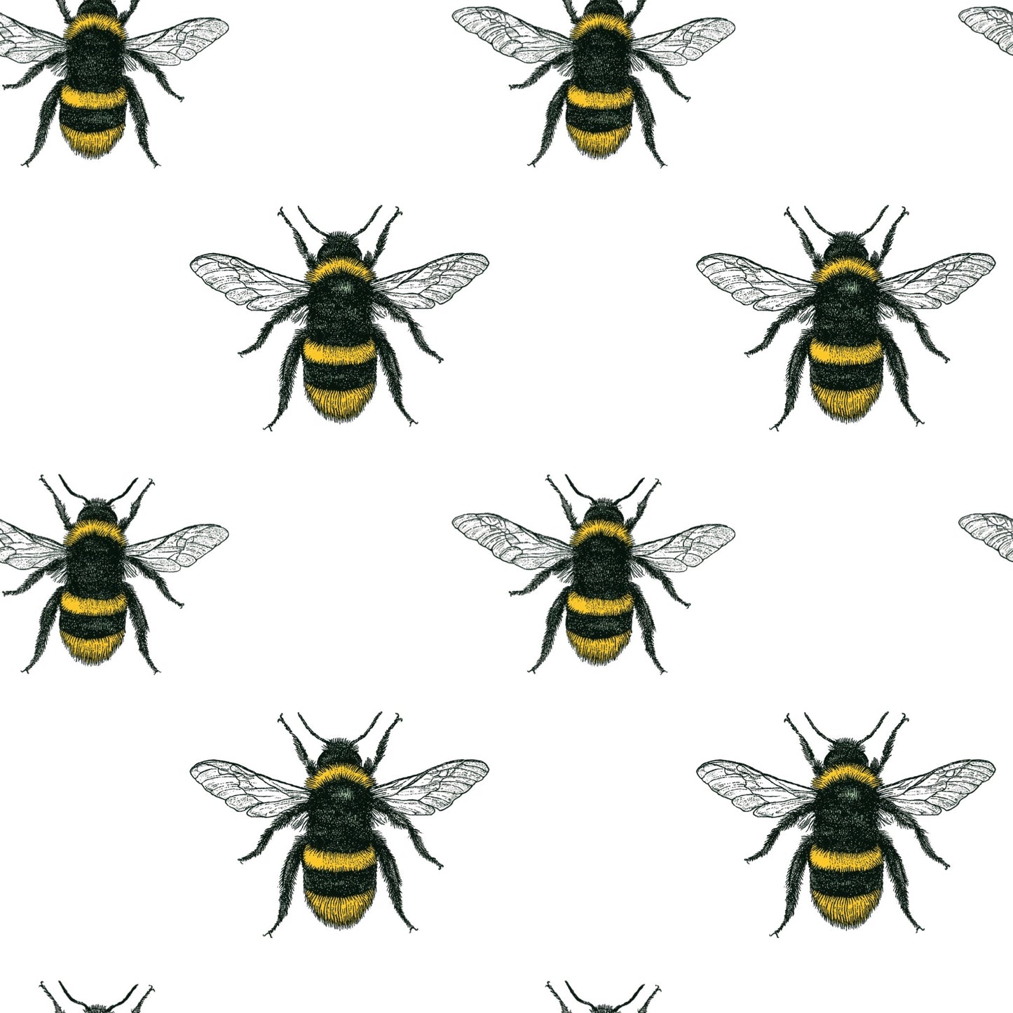 Bees on White Digital Seamless Pattern