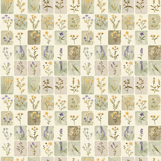 Beige Floral Patchwork Digital Seamless Pattern