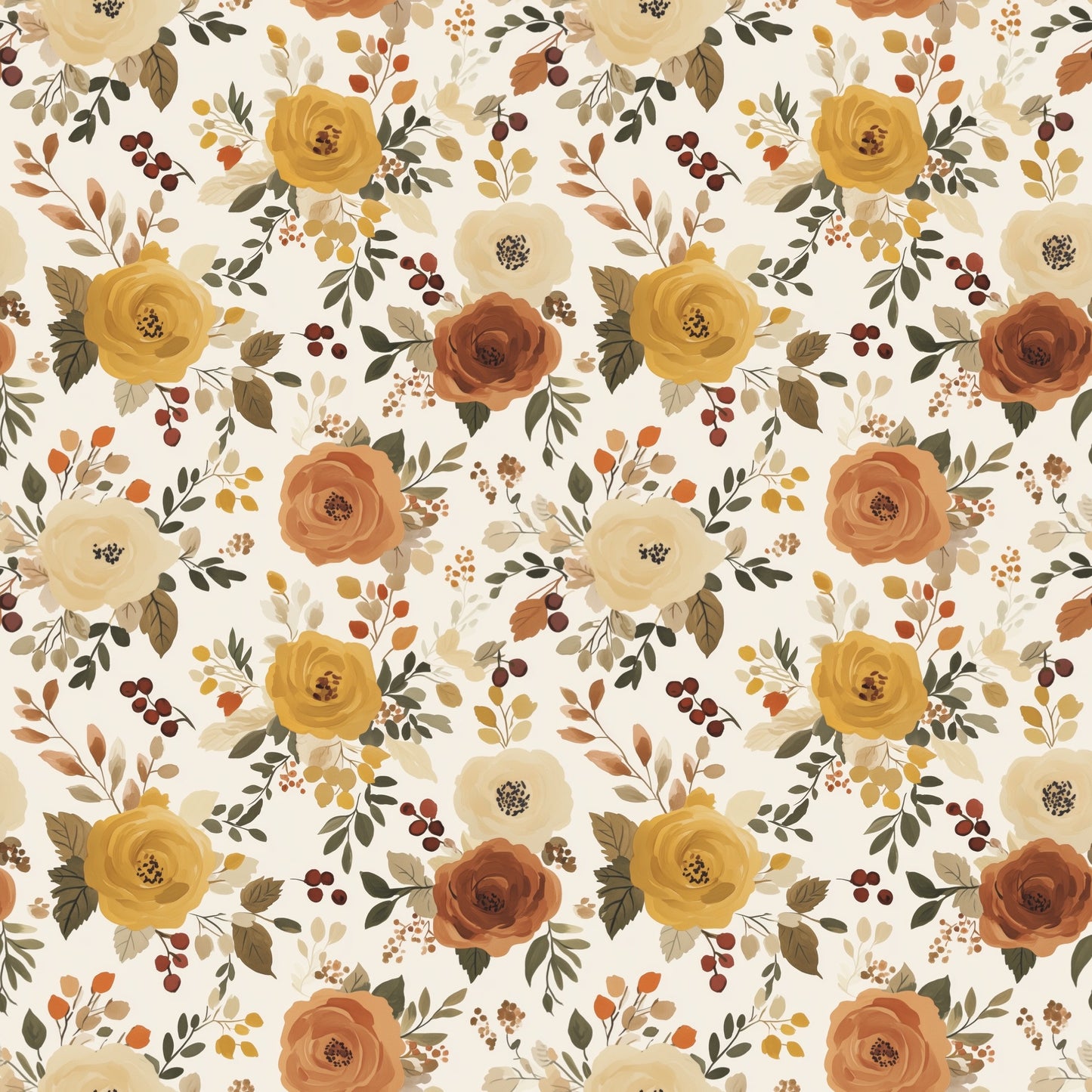 Beige Mustard Floral Digital Seamless Pattern
