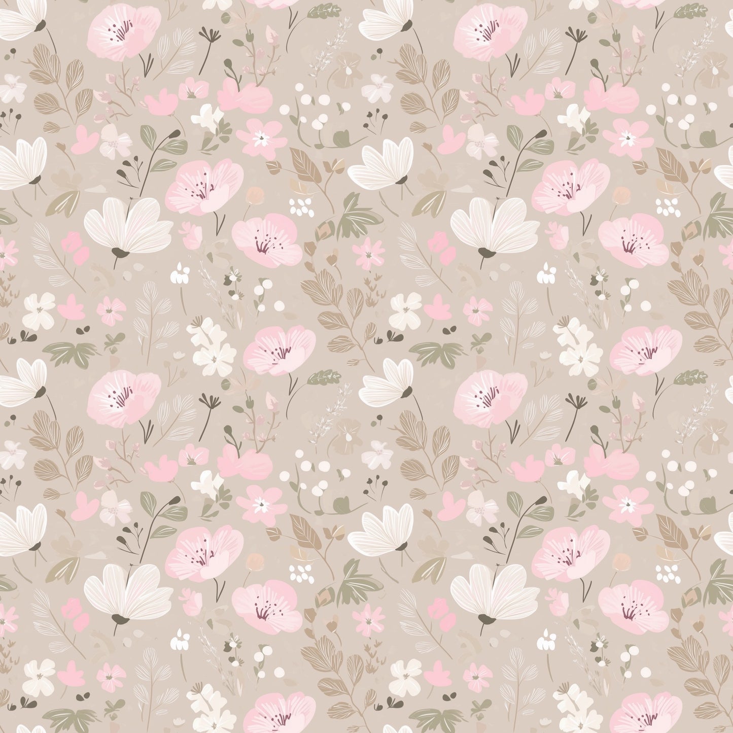 Beige Pink Dusky Floral Digital Seamless Pattern