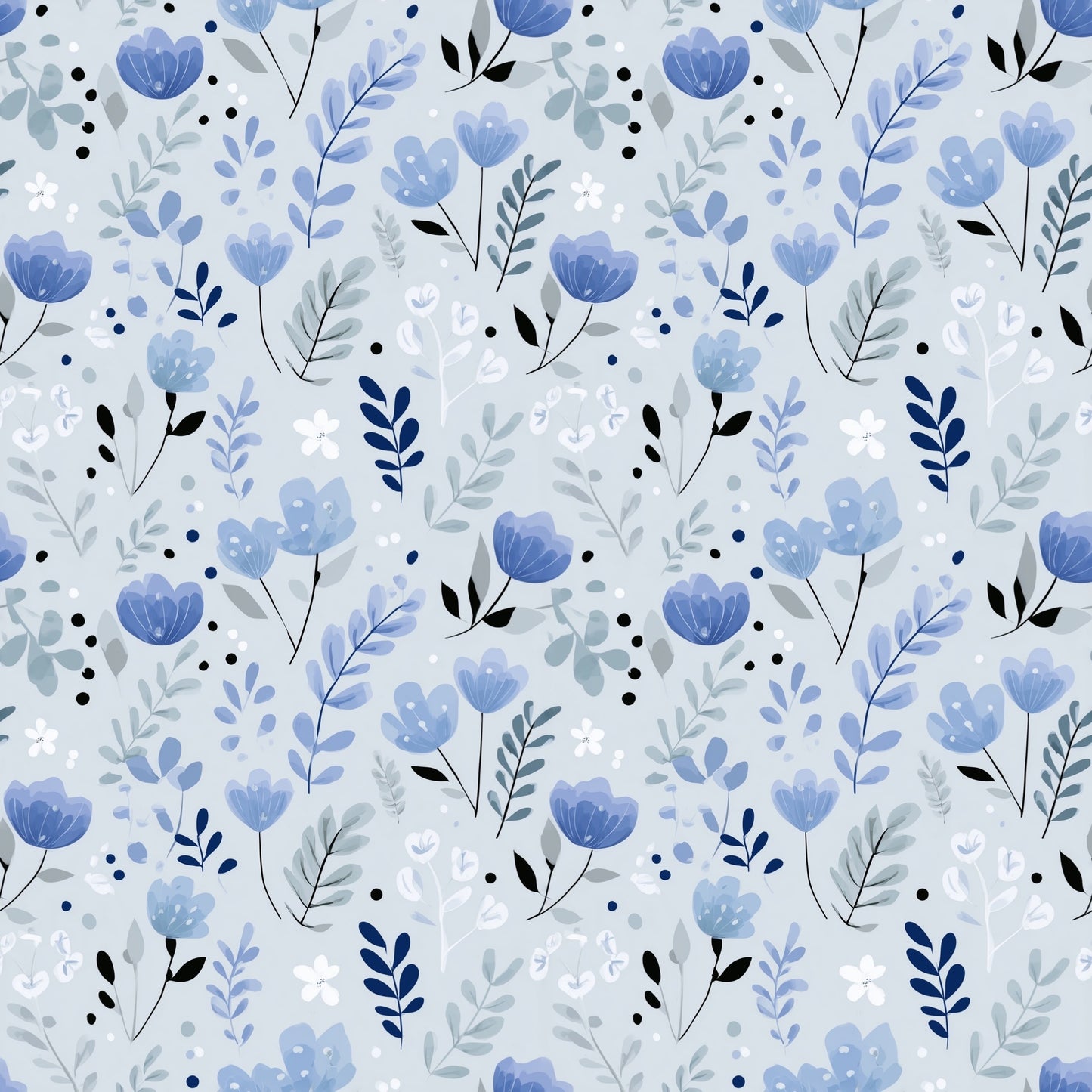 Berry Blue Blooms Digital Seamless Pattern