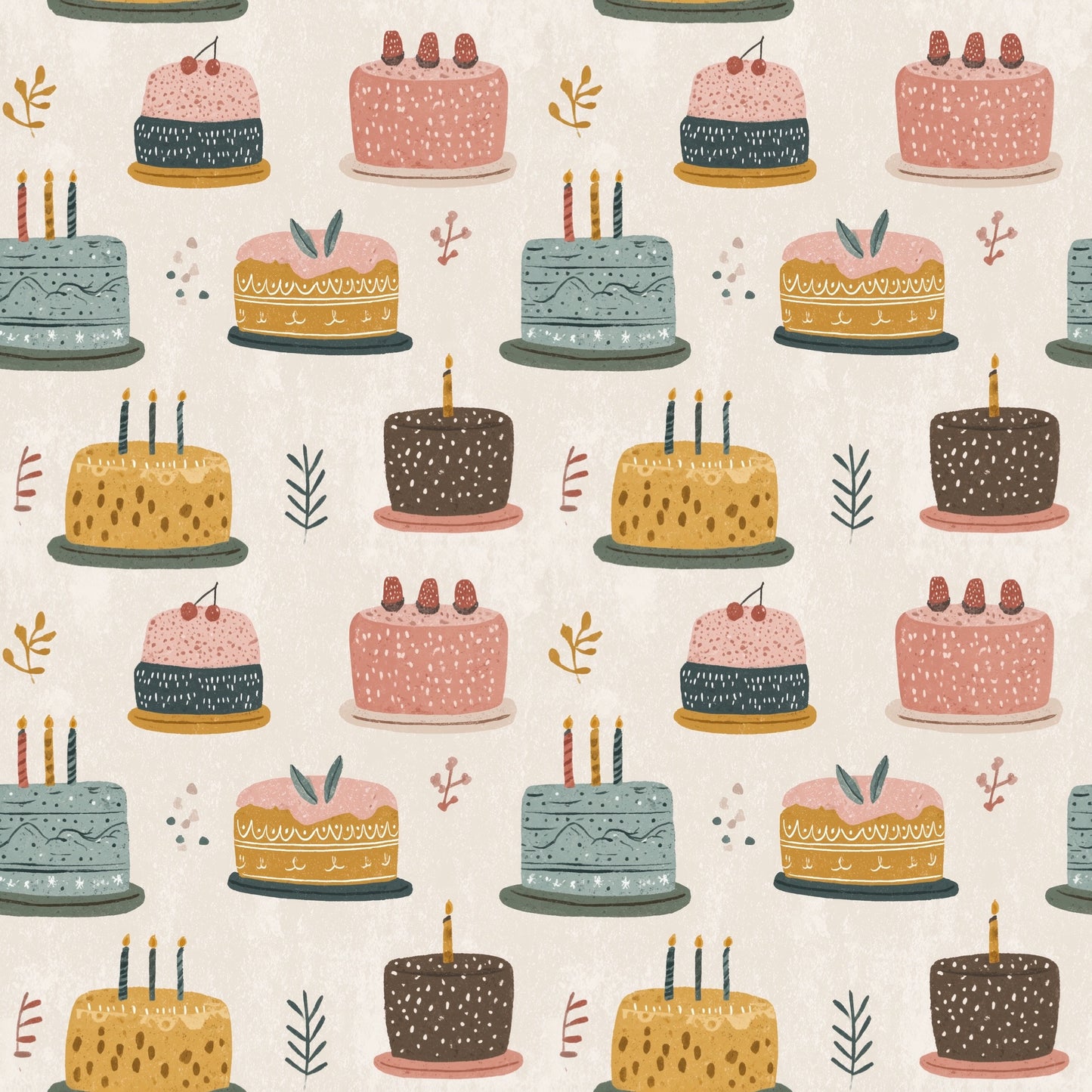 Birthday Cakes Digital Seamless Pattern