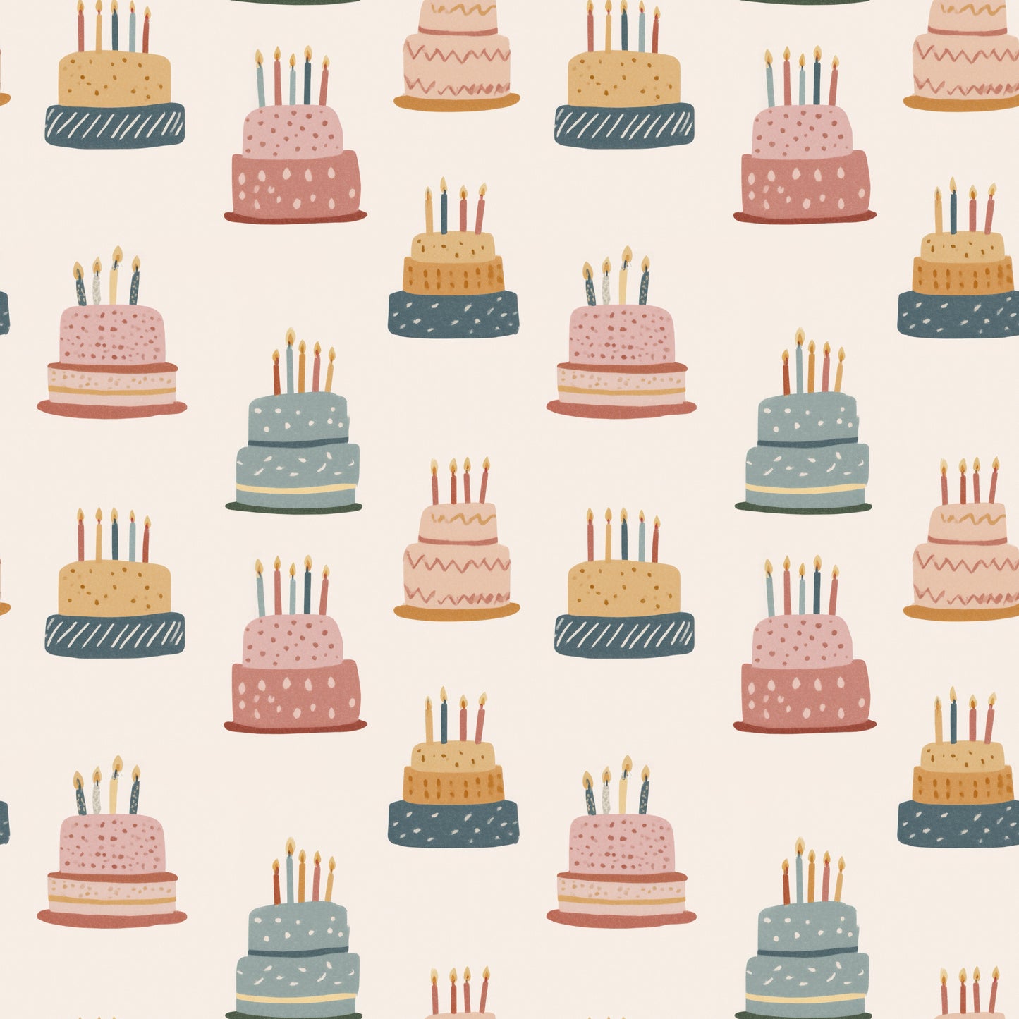 Birthday Cakes on Cream Digital Seamless Pattern