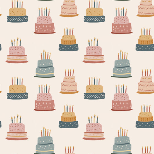 Birthday Cakes on Cream Digital Seamless Pattern