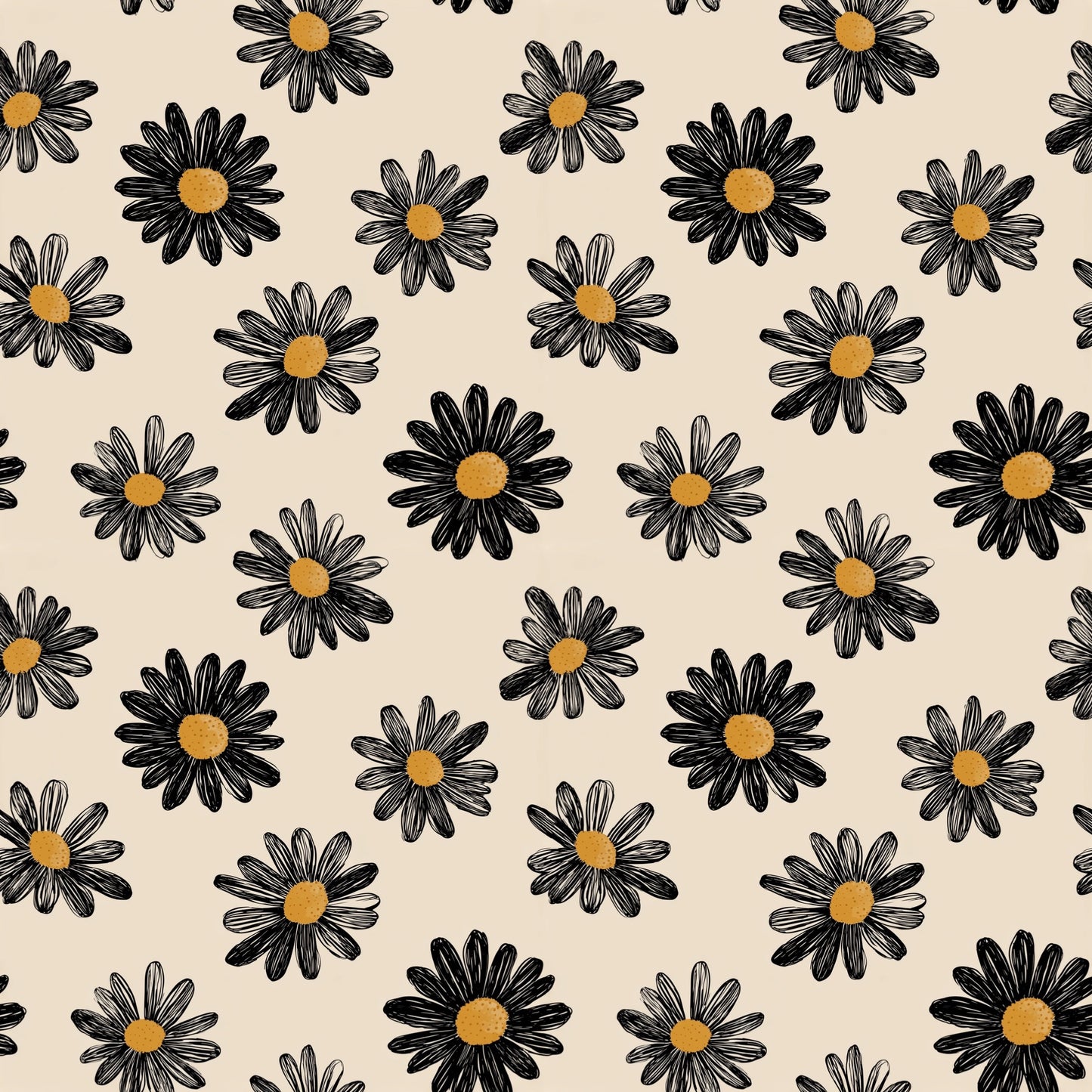 Black Daisies Digital Seamless Pattern