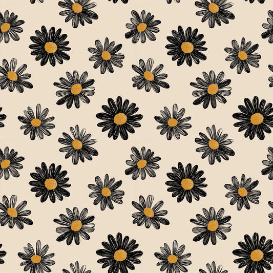 Black Daisies Digital Seamless Pattern