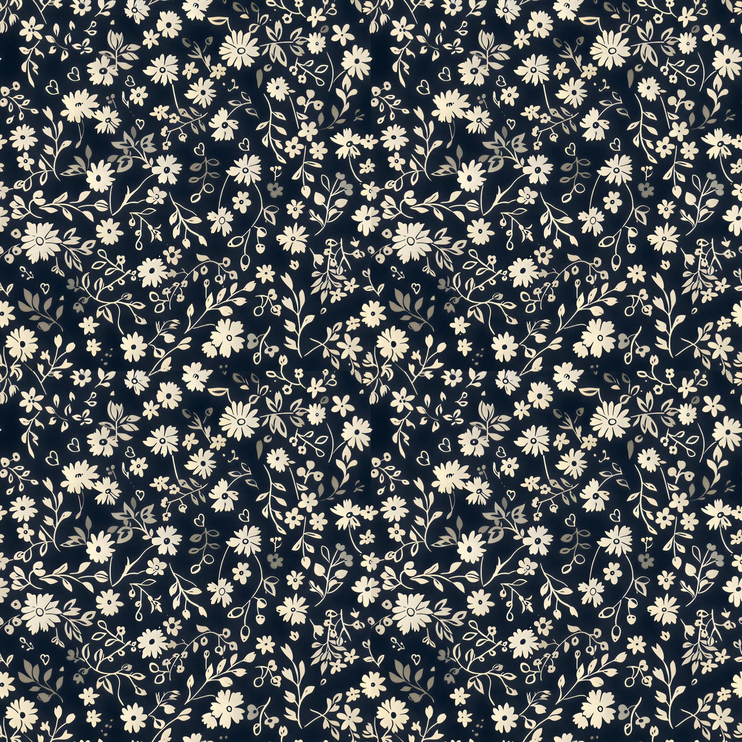 Black & White Ditsy Floral Digital Seamless Pattern