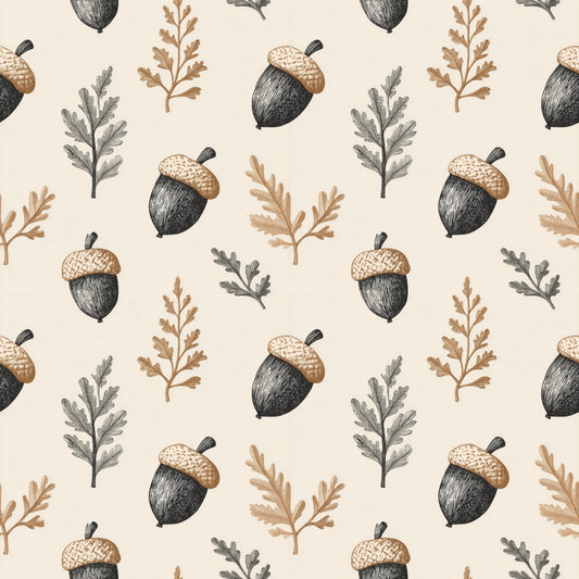 Blackened Acorns & Leaves Digital Seamless Pattern