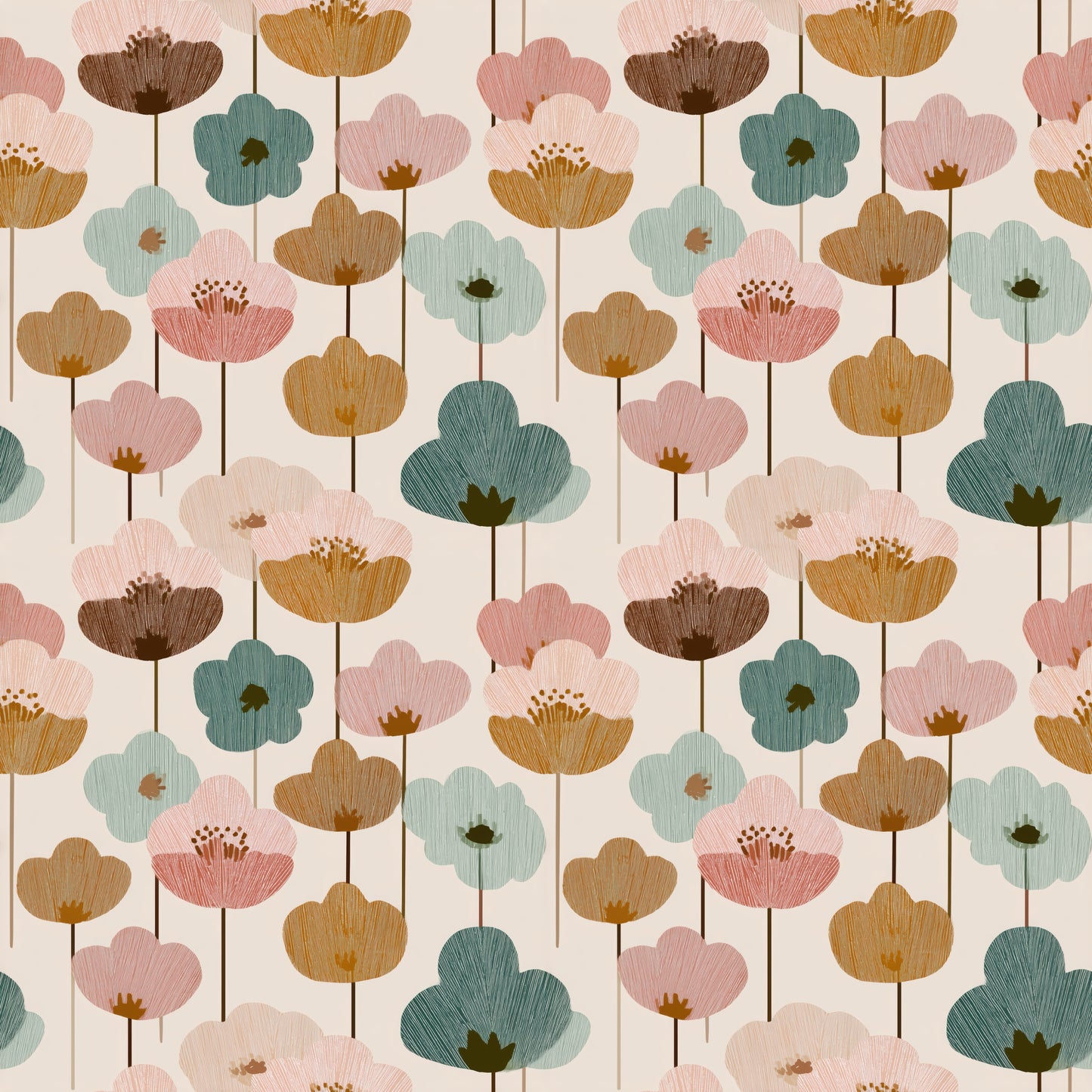 Block Flower Print Digital Seamless Pattern