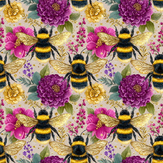 Blooming Bees Digital Seamless Pattern