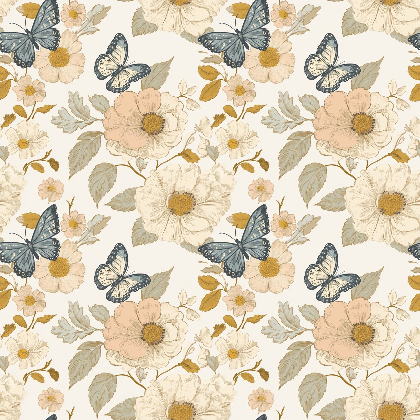 Blooming Butterflies Digital Seamless Pattern