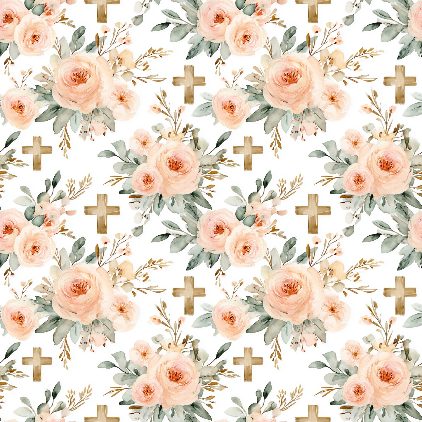 Blooms & Crosses Digital Seamless Pattern