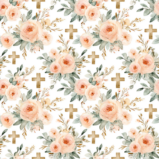 Blooms & Crosses Digital Seamless Pattern