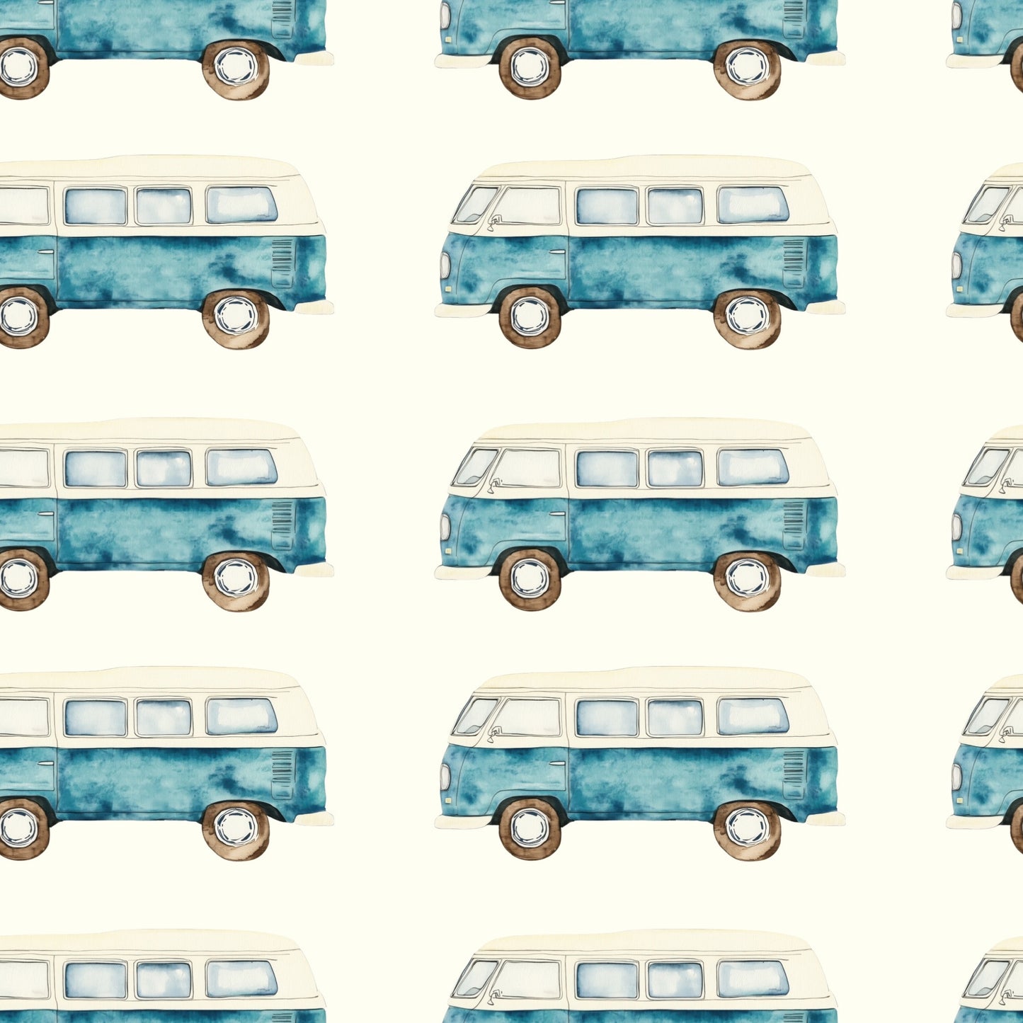 Blue Camper Vans Digital Seamless Pattern
