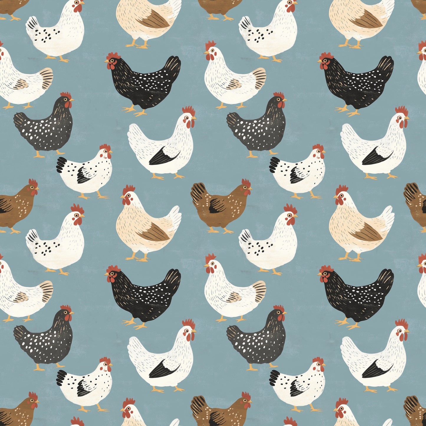 Blue Chickens Digital Seamless Pattern