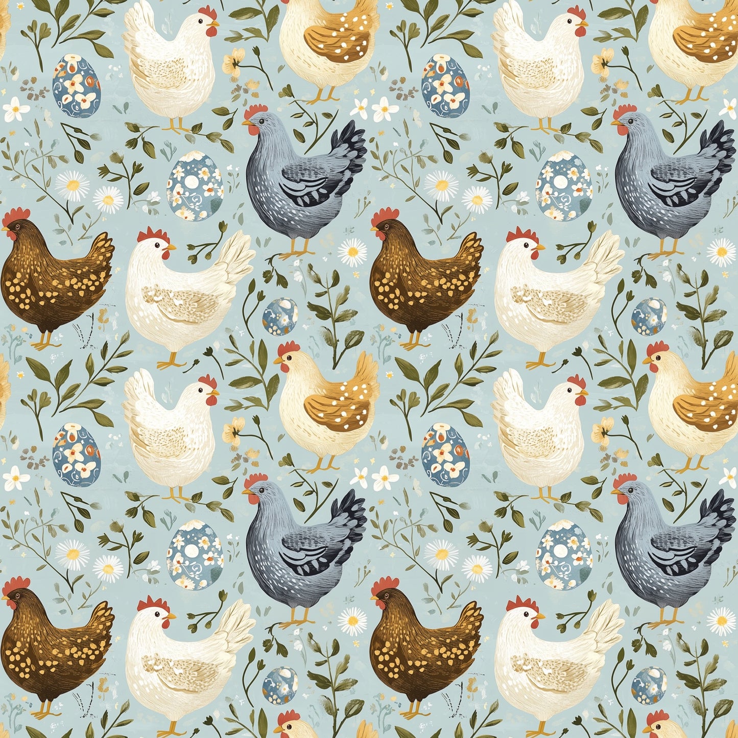 Chickens & Eggs Digital Seamless Pattern