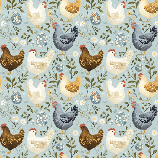 Chickens & Eggs Digital Seamless Pattern