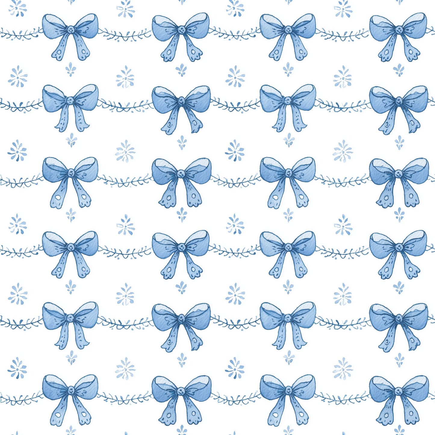 Blue Coquette Bows Digital Seamless Pattern