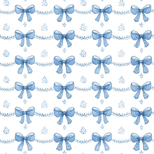 Blue Coquette Bows Digital Seamless Pattern