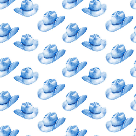 Blue Cowboy Hats Digital Seamless Pattern