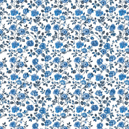 Blue Dainty Flowers Digital Seamless Pattern