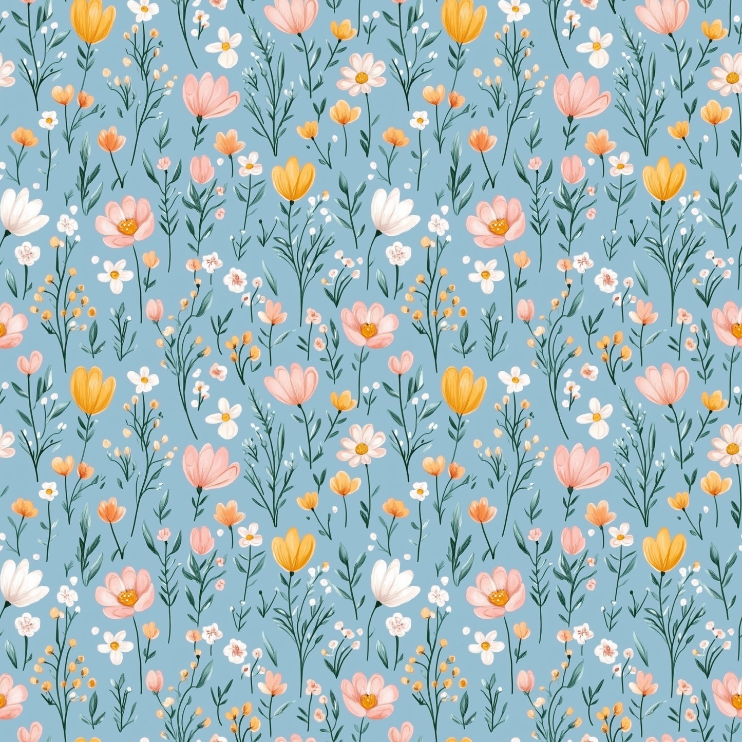 Blue Ditsy Spring Digital Seamless Pattern