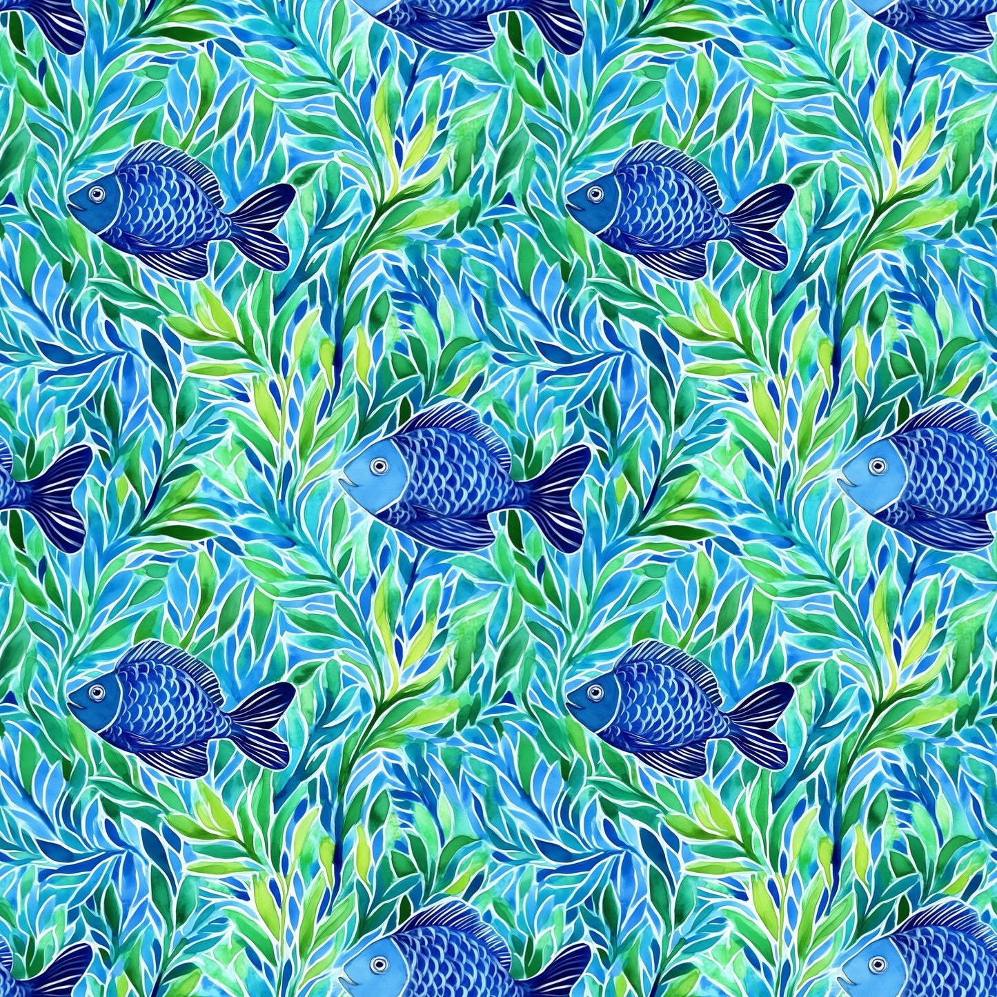 Blue Fishes Digital Seamless Pattern
