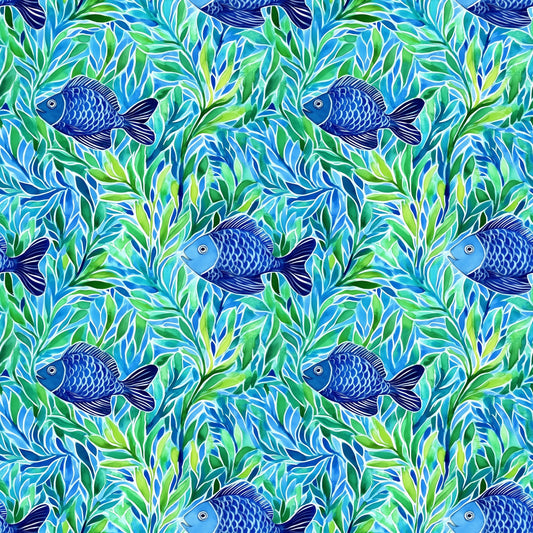 Blue Fishes Digital Seamless Pattern